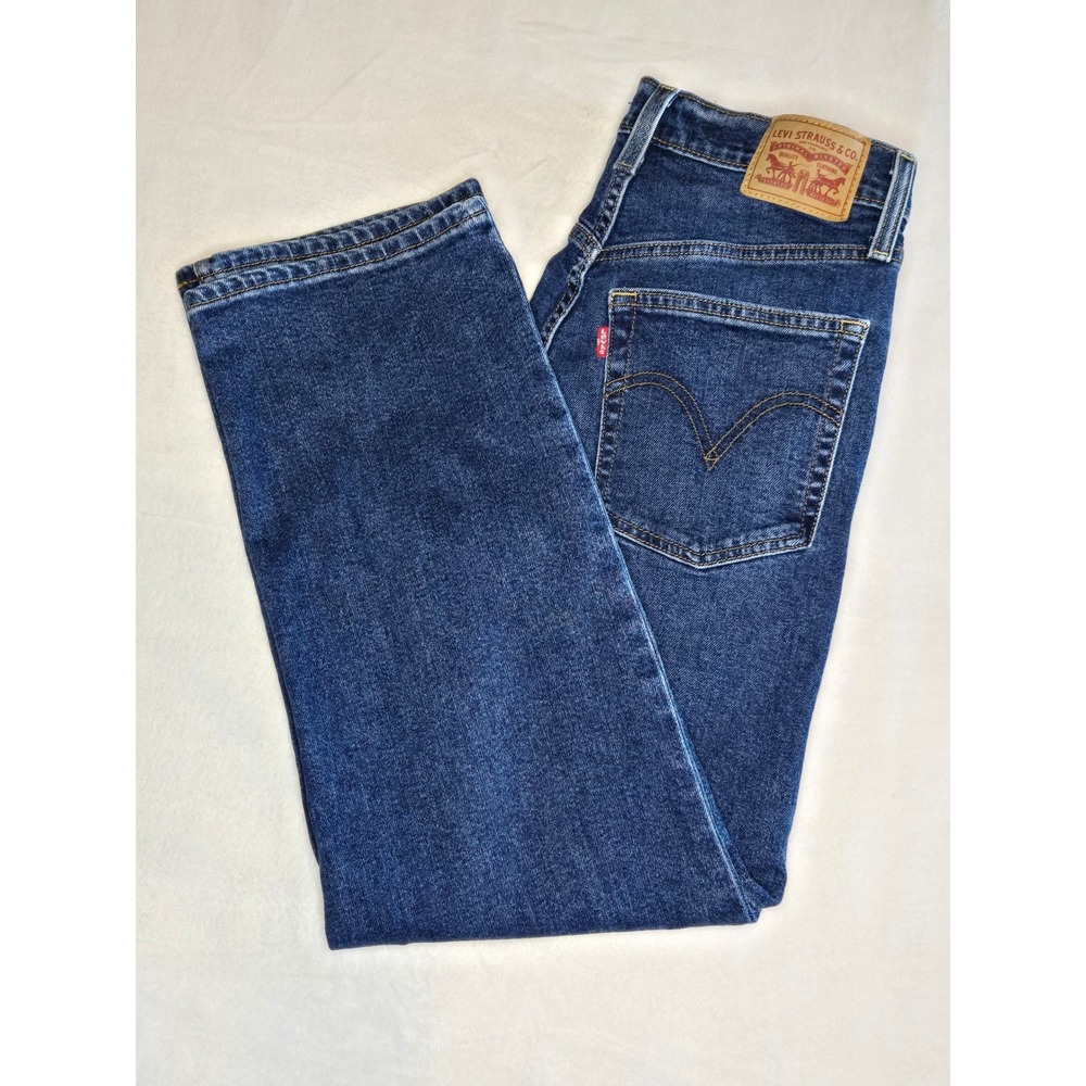 Levis Ribcage Straight Jeans Dark Wash High Rise Button Fly Denim Blue Size 30